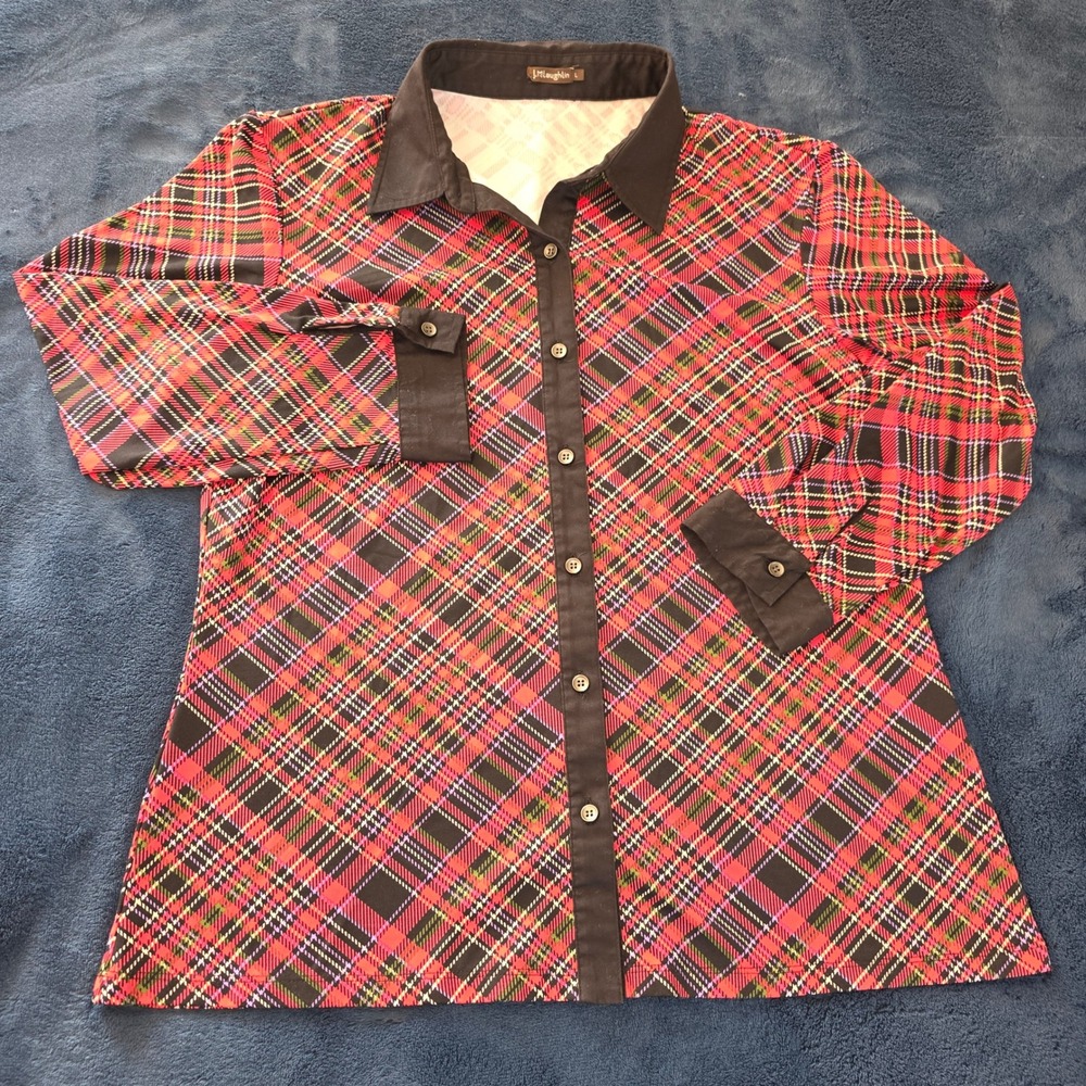 J.McLaughlin Red Plaid Catalina Cloth Tuxedo Collar Shirt L Wrinkle Resistant